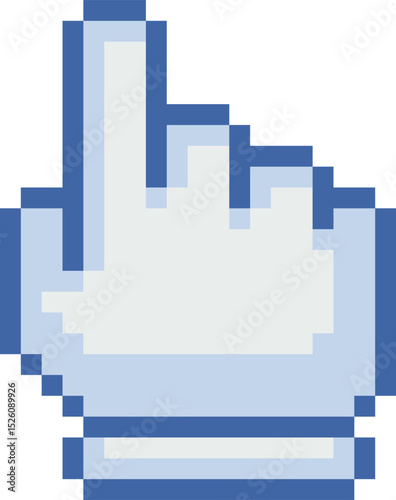 Pixel art blue hand cursor. Vector clean retro pointer with smooth shading.