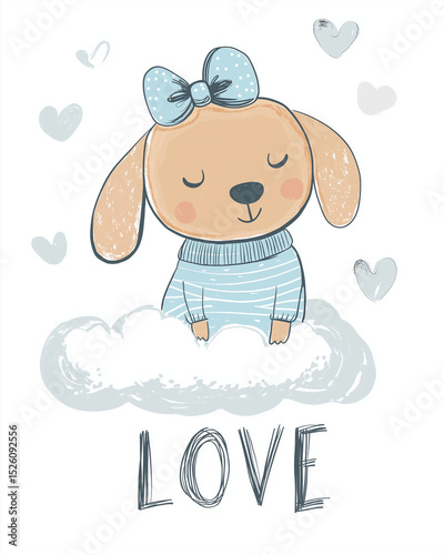AI generator images of drawing of a dog holding a heart shaped balloon with a heart love, heart blending cuteness love , Kids Classroom, Dog illustration Postcard Greeting card Greeting card 