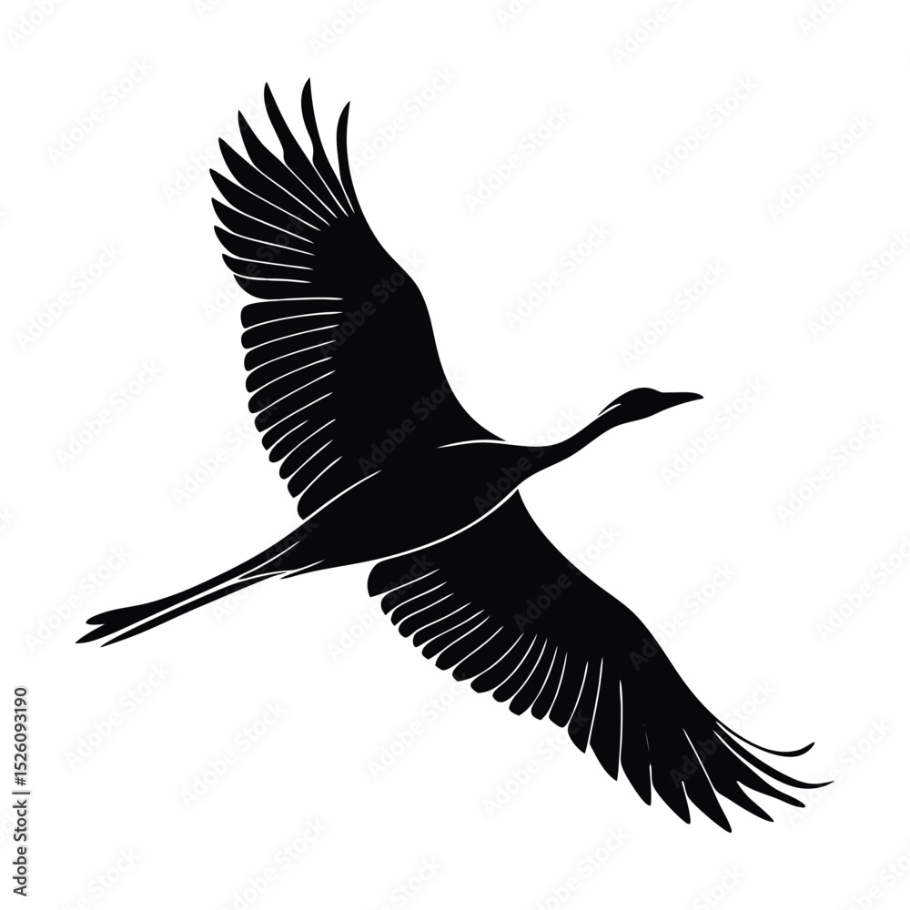 Obraz premium Black silhouette of a bird in flight with spread wings vector illustration