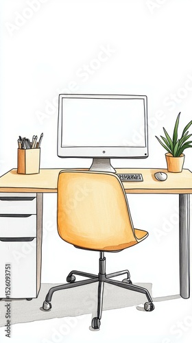 A modern home office setup featuring a stylish desk, computer, and potted plant, perfect for creating a productive workspace.