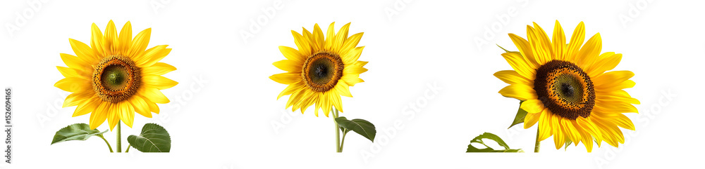 Naklejka premium set of vibrant sunflowers against a white background.