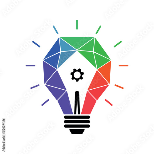 Geometric idea bulb with gear and rays vector illustration
