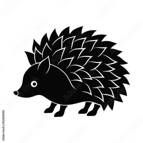 Hedgehog walking through leaves vector silhouette