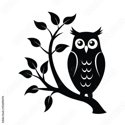 Owl perched on autumn tree vector silhouette