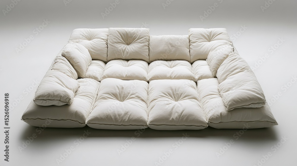 Obraz premium Cream-colored square minimalist couch placed in a fully symmetrical setup