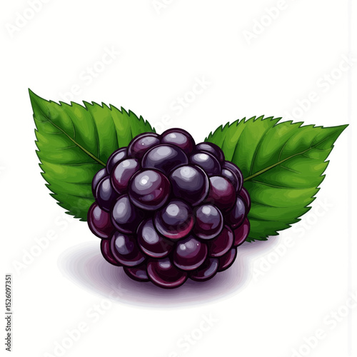 Ripe blackberry with green leaves on a white background  