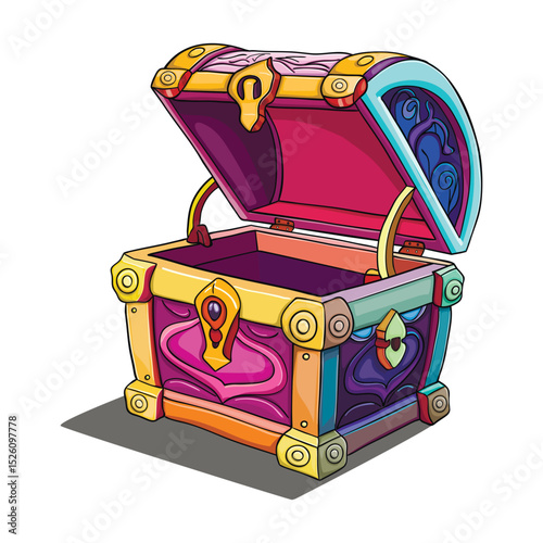 An empty treasure chest in a cartoon style vector illustration suitable for games. Game design illustration