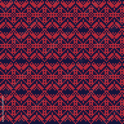 Red Snowflakes Fair Isle Seamless Pattern Design