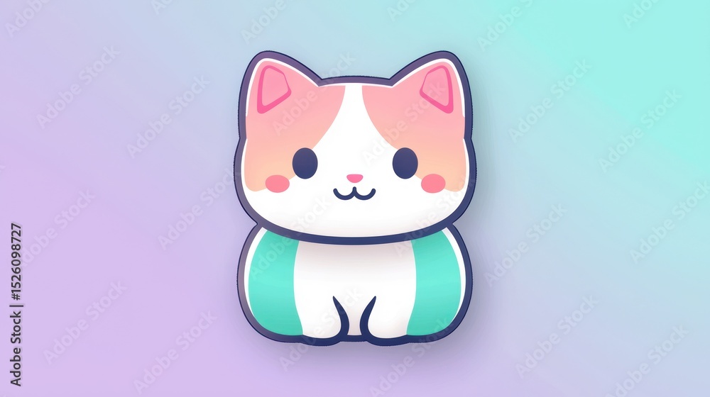 Fototapeta premium Cute cartoon cat, pastel colors, sitting, adorable, children's