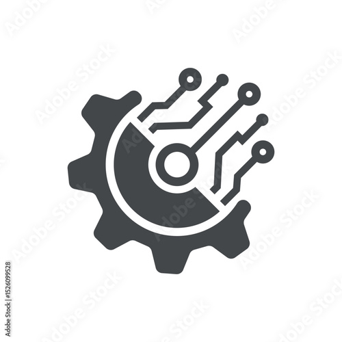 Mechanical gear and circuit icon logo in gray vector illustration