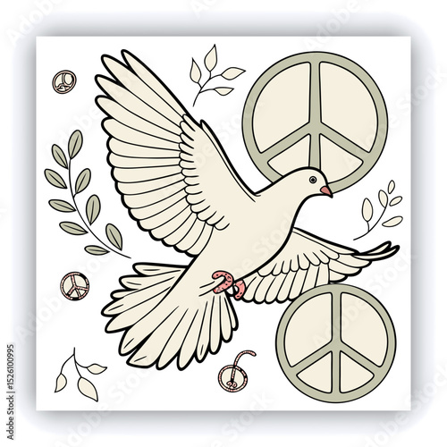 Two white doves surrounded by flowers in a soft golden light, symbolizing peace and love in a serene natural setting