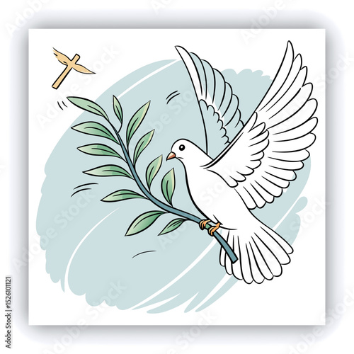 Two white doves surrounded by flowers in a soft golden light, symbolizing peace and love in a serene natural setting