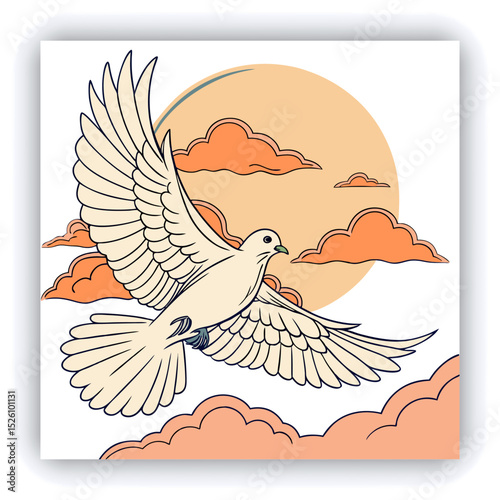 Two white doves surrounded by flowers in a soft golden light, symbolizing peace and love in a serene natural setting