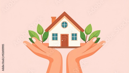 Hands Protecting A Small House Illustration
