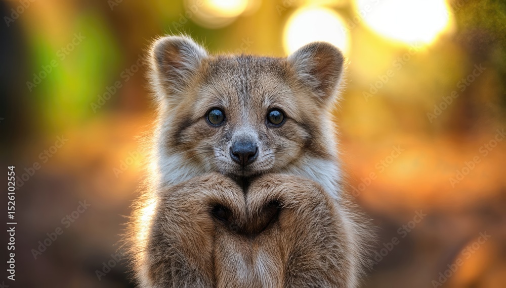 Fototapeta premium Adorable Petite Creature Exuding Love and Affection, Expressing Warmth through Heart Gesture, Captured in High Resolution with Striking Detail.
