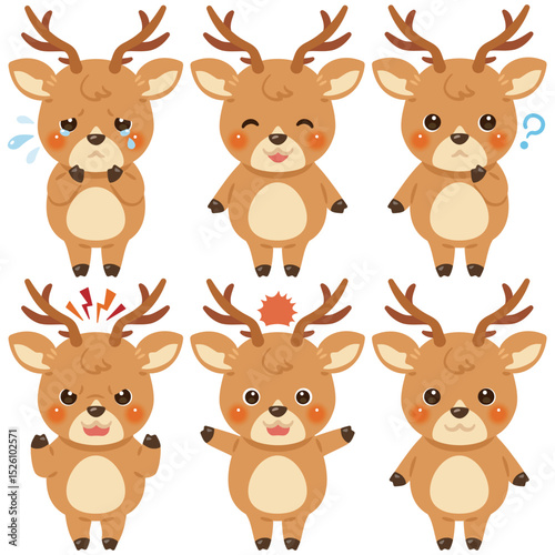シカのキャラクターイラスト　表情セット