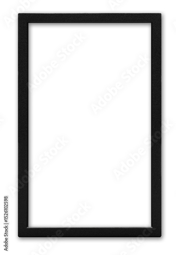 Rectangular picture frame. metal or fiber frame and rough, vintage style, with empty space and isolated transparent background with png.