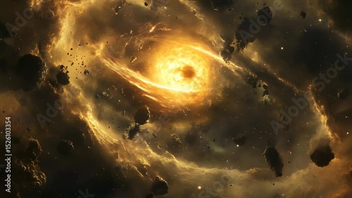 Cosmic swirl of gas and dust forming a star in space
