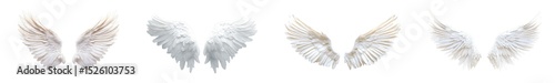 set of Detailed, symmetrical pair of white angel wings. isolated on transparent background