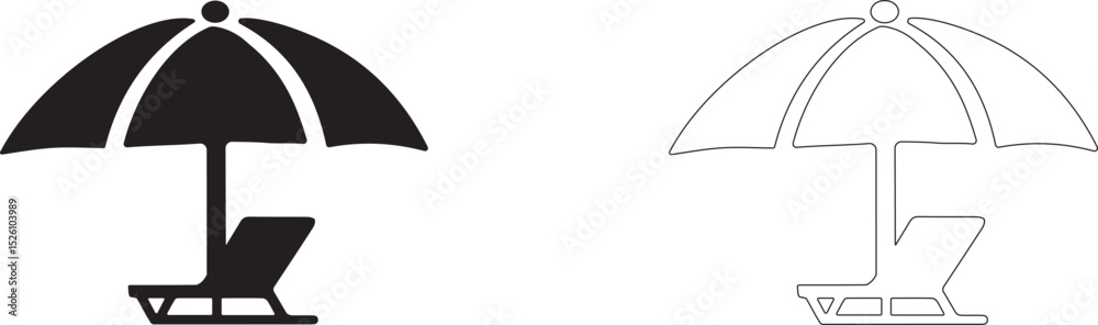 Fototapeta premium Sun lounger under umbrella. Vector beach holiday icon.