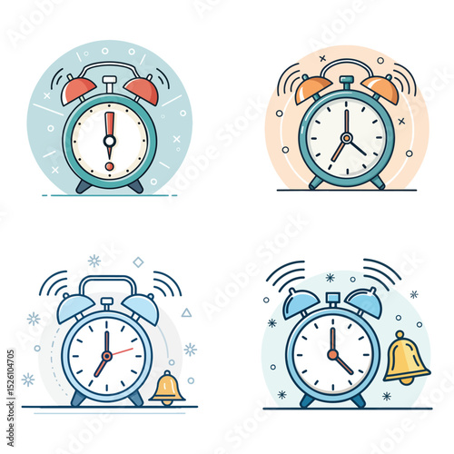 alarm clock vector icon set simple outline style  logo isolated sign symbol