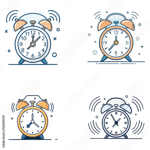 alarm clock vector icon set simple outline style  logo isolated sign symbol