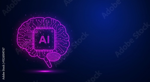 Artificial intelligence brain illuminated in violet hues