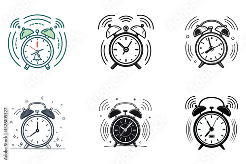alarm clock vector icon set simple outline style  logo isolated sign symbol