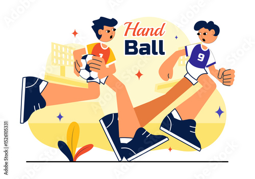 Handball Vector Illustration Featuring a Player Touching the Ball and Scoring a Goal During a Sports Competition in a Flat Style Cartoon Background
