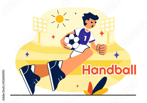 Handball Vector Illustration Featuring a Player Touching the Ball and Scoring a Goal During a Sports Competition in a Flat Style Cartoon Background