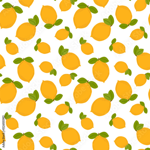 Lemon seamless pattern. Summer citrus background. Hand drawn design for fabric, wallpaper, wrapping paper, or kitchen-themed projects