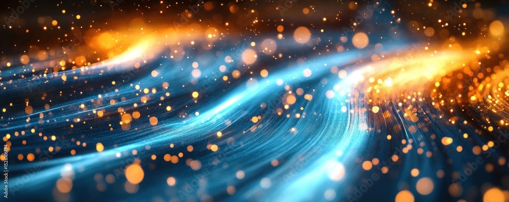 Fototapeta premium Abstract glowing particles and flowing light streaks in vibrant blue and orange colors creating a dynamic and magical visual effect