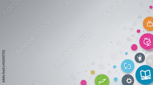 A clean, modern soft-gradient background shifting from white to pale gray, overlaid with flat icons symbolizing education, digital tools, employment, and personal development. Generative AI