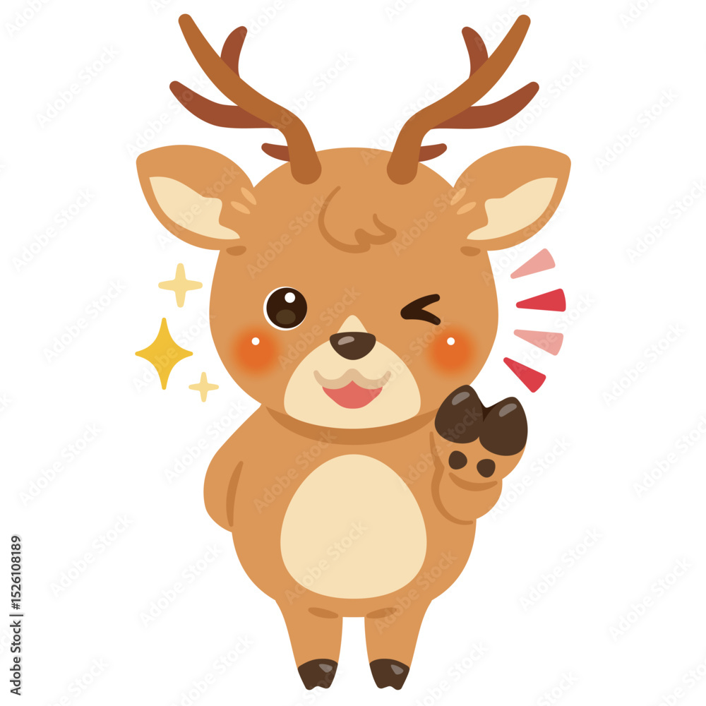 Obraz premium グッドサインを出すシカのキャラクターイラスト