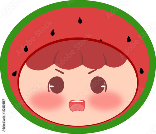 Cute Head Red Watermelon Angry