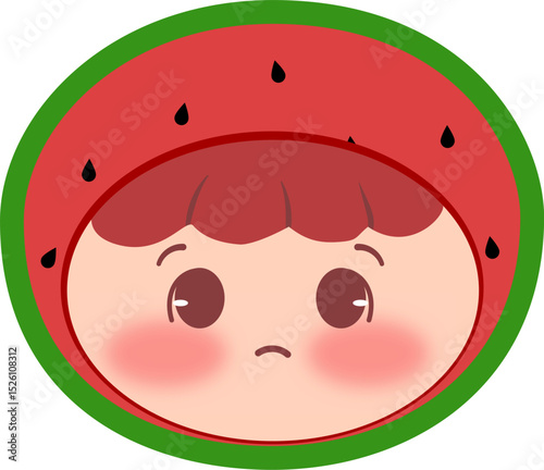 Cute Head Red Watermelon Sad