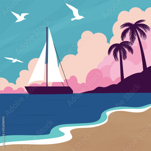 tropical landscape with yacht