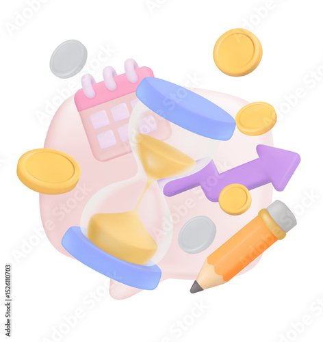 Education and investment for profit, icons and planning for long term investment to generate profit for businessman, 3d Finance Isometric Icons