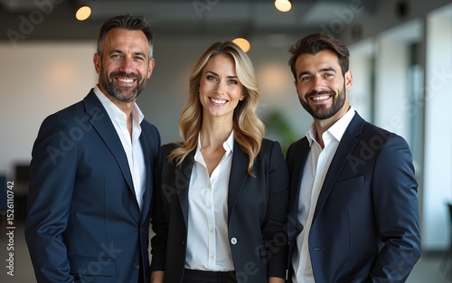 Portrait of successful business team posing in office. High quality
