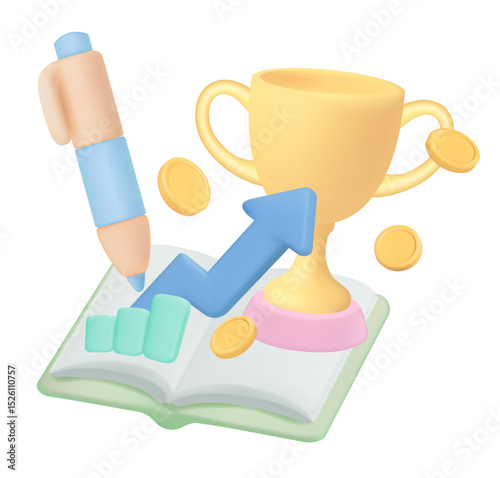 Education and investment for profit, icons and planning for long term investment to generate profit for businessman, 3d Finance Isometric Icons