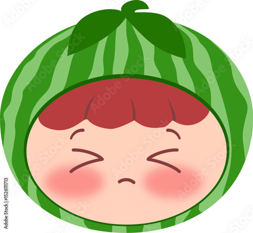 Cute Head Watermelon Sad Eyes Closed