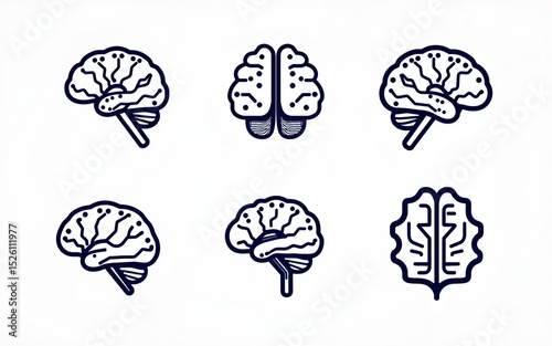 Set of abstract dots and lines brain logotypes concept. Logo for science innovation, machine learning, ai, medical research, new technology development, human brain health, it startup. High quality