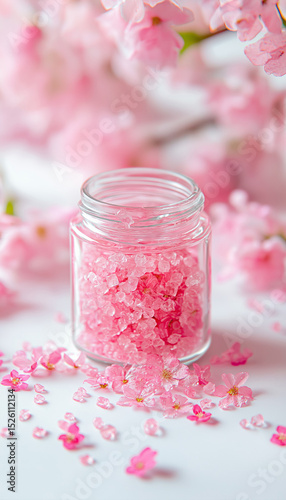AI generator images of Glass jars filled with various flowers, concept of perfume production, essential oils from flowers, flower petals And sometimes, a similar method is used to produce homemade