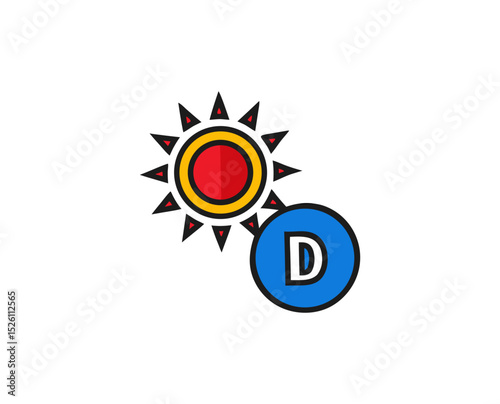 Bold icon representing Vitamin D with a sun and a blue D symbol, symbolizing health and vitality