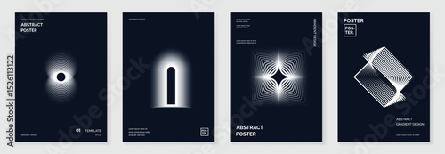 Modern gradient poster background vector set. Cover template with vibrant perspective geometric prism shapes, line. Ideal design for social media, cover, banner, flyer. 