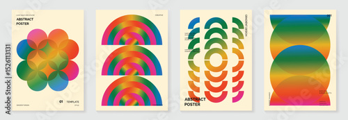 Modern gradient poster background vector set. Cover template with vibrant perspective geometric prism shapes. Ideal design for social media, cover, banner, flyer. 