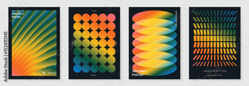 Modern gradient poster background vector set. Cover template with vibrant perspective geometric prism shapes. Ideal design for social media, cover, banner, flyer. 