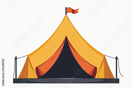 A simple flat design icon of a yellow camping tent with a flag, a clean vector illustration for outdoor adventure logos, travel websites, or summer camp branding.
