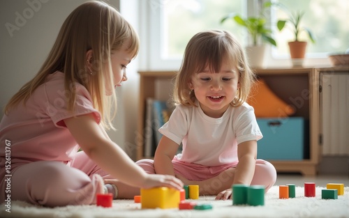 Young children enjoying in the playroom. High quality