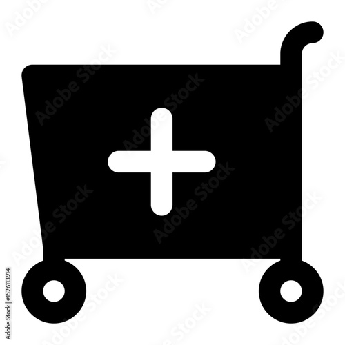 cart shopping add black glyph icon.